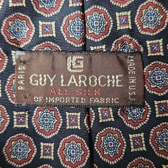 Vintage Guy Laroche Black & Red Silk Tie - Picture 6 of 8